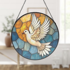 Holy Spirit Dove Stained Glass Suncatcher, Christian Peace Window Decor, Religious Easter Ornament, Faith Gift, Church Decor