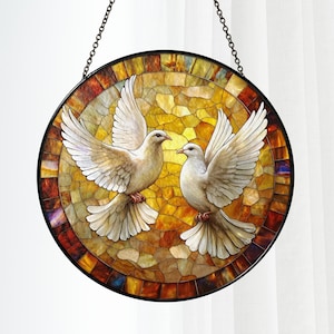 Dove Couple Stained Glass Suncatcher, Peace Bird Window Hanging, Wedding Gift, Anniversary Gift, Romantic Decor, Love Birds Home Art