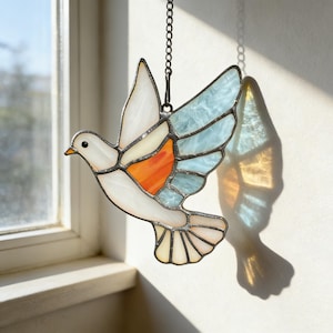 Handmade Stained Glass Peace Dove Suncatcher Wall Art, Custom Bird Window Hanging, Mother's Day Gift, Graduation Gift, Outdoor Garden Decor